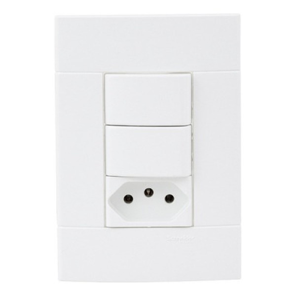 Interruptor 2 Teclas Simples + Tomada 10a 250v 2p+t 4x2 Modulare 1441 Fame.