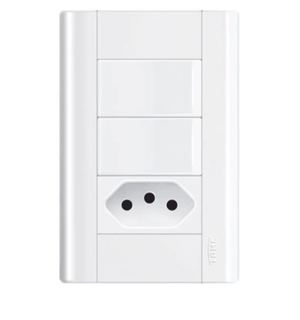 Encontraproduto.com.br - Interruptor 2 Teclas Simples + Tomada 10a 250v 2p+t 4x2 Modulare 1441 Fame.