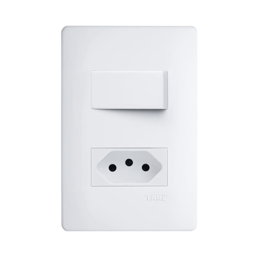 Encontraproduto.com.br - Interruptor Simples e Tomada 2P+T 20A Fame Habitat com Placa 4x2 Branco