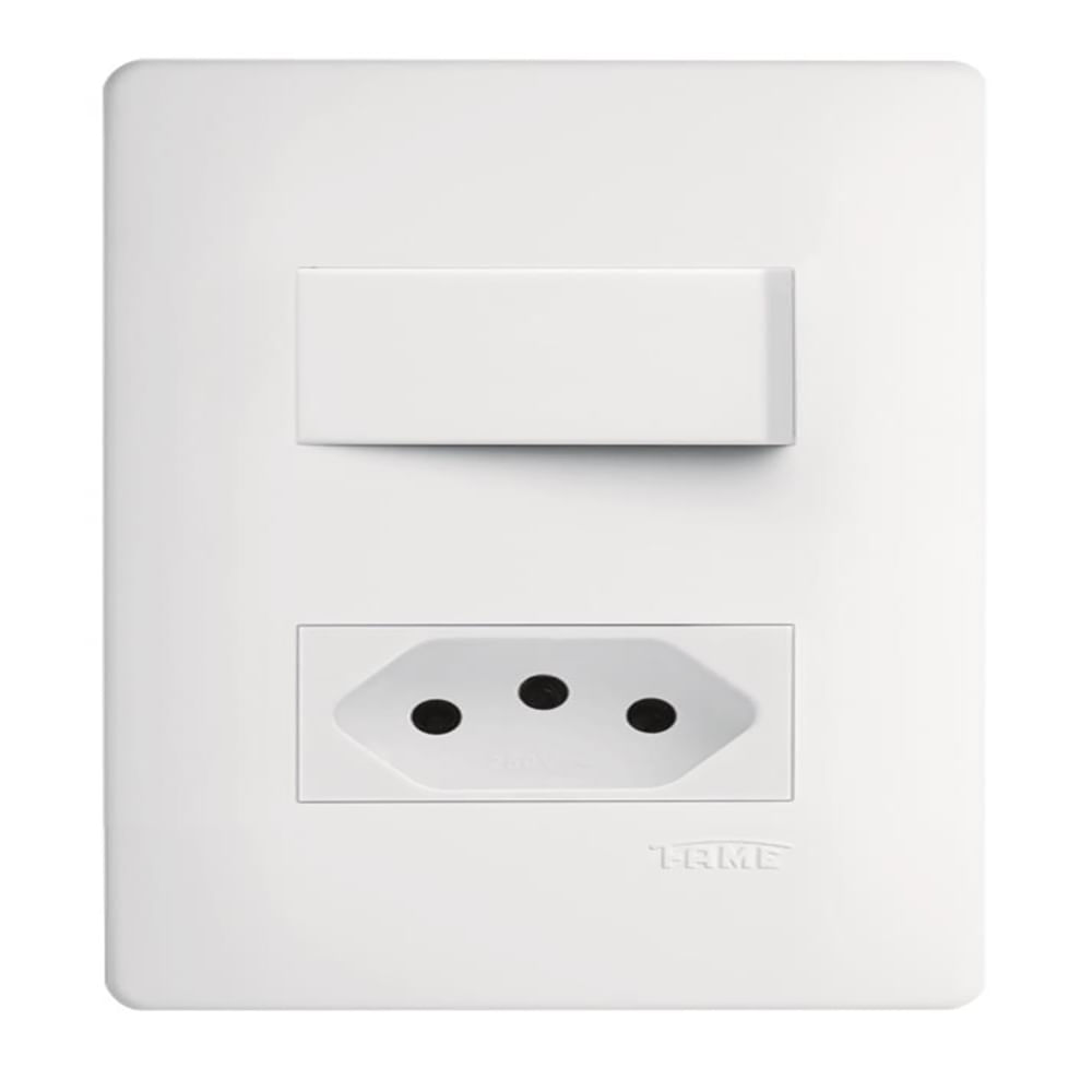 Encontraproduto.com.br - Interruptor Simples e Tomada 2P+T 20A Fame Habitat com Placa 4x2 Branco