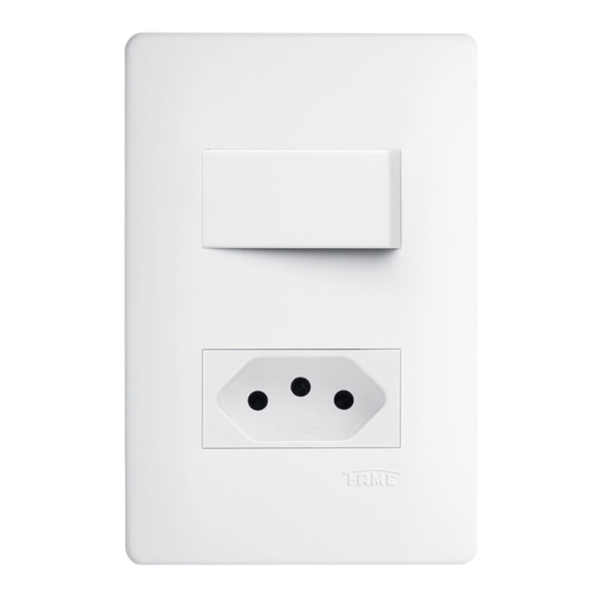 Encontraproduto.com.br - Interruptor Simples e Tomada 2P+T 20A Fame Habitat com Placa 4x2 Branco