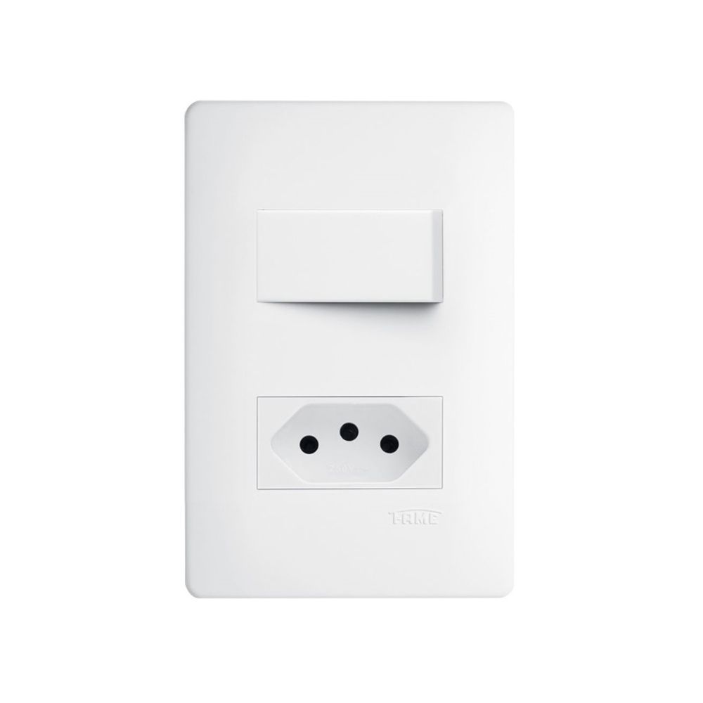 Encontraproduto.com.br - Interruptor Simples e Tomada 2P+T 20A Fame Habitat com Placa 4x2 Branco
