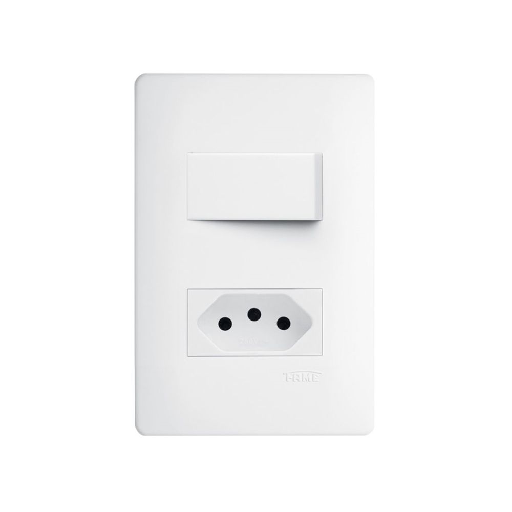 Encontraproduto.com.br - Interruptor Simples e Tomada 2P+T 20A Fame Habitat com Placa 4x2 Branco