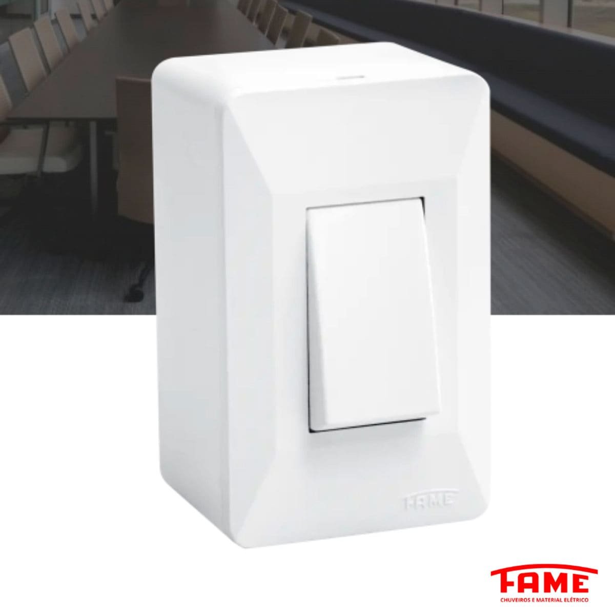 Encontraproduto.com.br - Interruptor Simples Externo Fame Com Placa E Caixa 16A/250V Evidence 3502 Branco (MP)