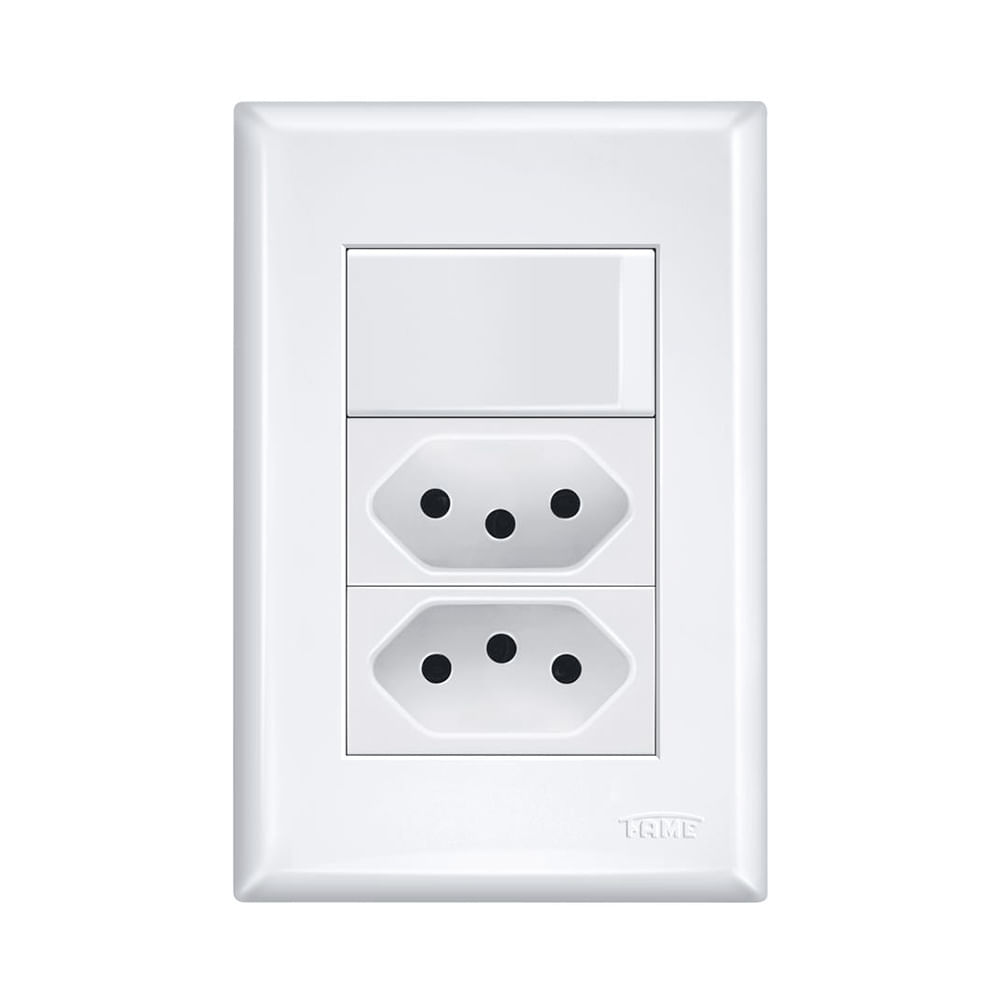 Encontraproduto.com.br - Interruptor Simples Fame 16A/250W Com Tomada Dupla 2P+T10A/250W Evidence Branco 3533 (MP)