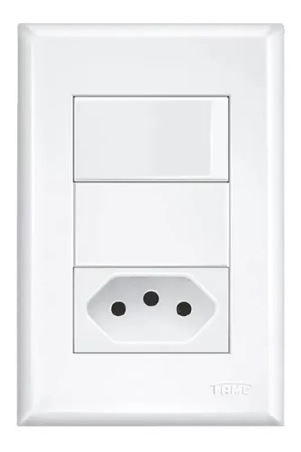 Interruptor Simples e Tomada Dupla 2P+T 20A Fame Evidence com Placa 4x2 Branco