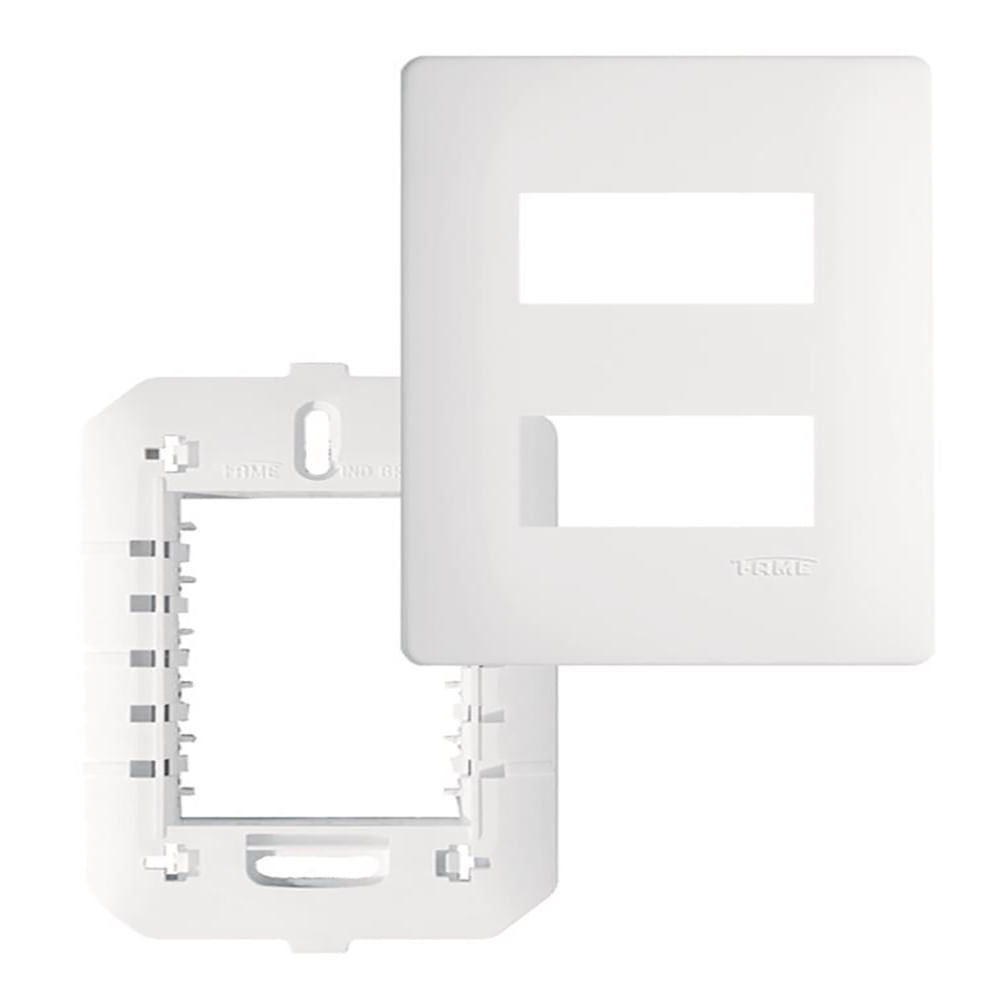 Encontraproduto.com.br - Placa com Suporte Fame Habitat 4x2 para 2 Módulos Horizontais Distanciados Branco