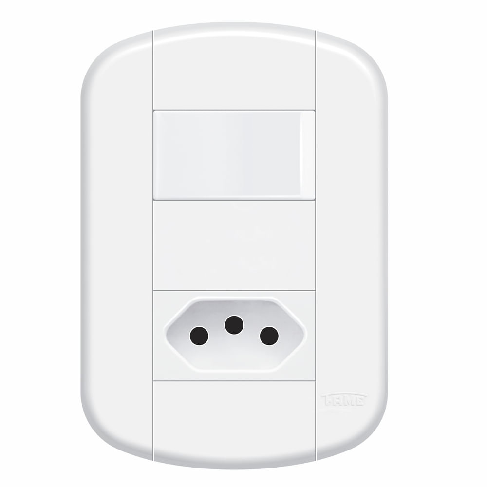 Encontraproduto.com.br - Interruptor Simples Modular de Embutir 16A 250V e Tomada Modular de Embutir 2P+T 10A 250V Blanc Mais - Fame.