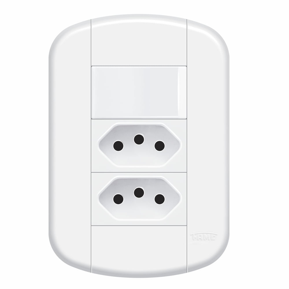 Encontraproduto.com.br - Interruptor Simples Modular de Embutir 16A 250V e 2 Tomadas Modular de Embutir 2P+T 20A 250V Blanc Mais - Fame.