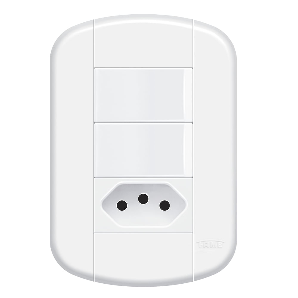 Encontraproduto.com.br - Interruptores Fame Duplo Simples + Tomada 2P+T 10A Blanc Mais