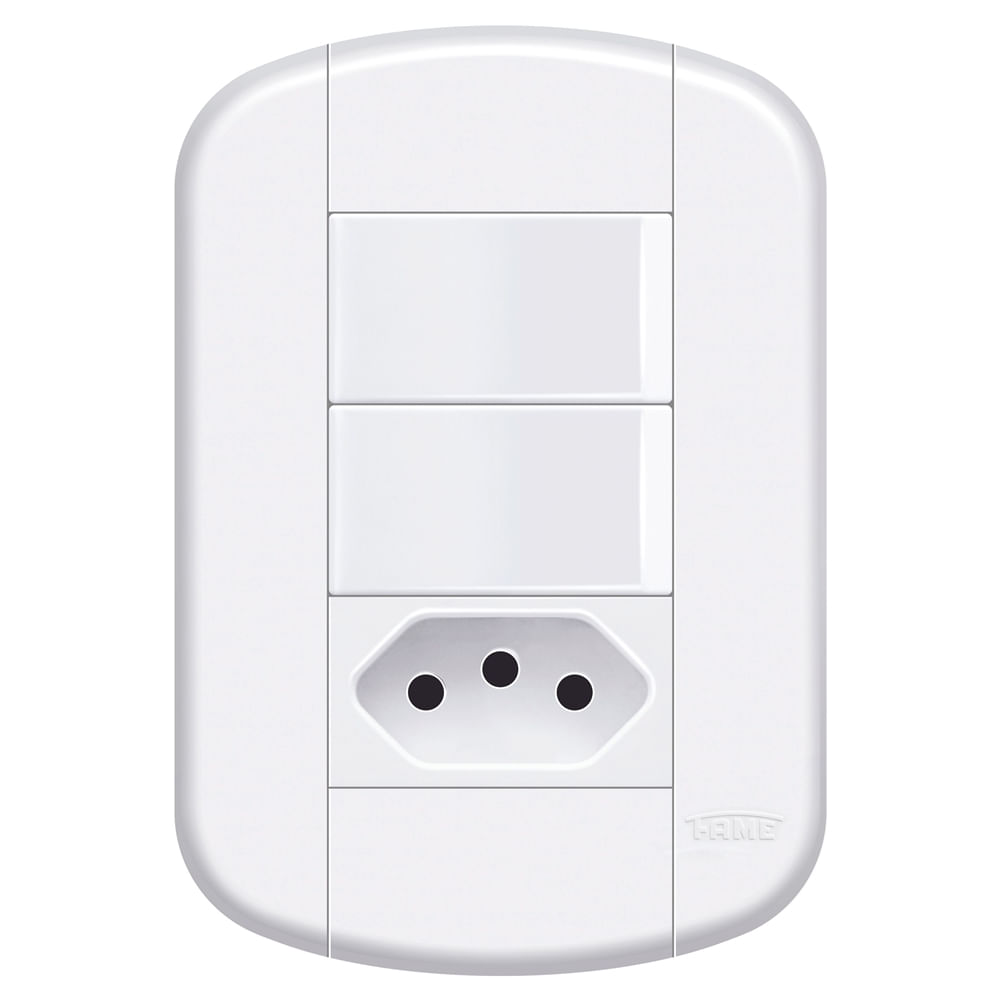 Encontraproduto.com.br - Interruptores Fame Duplo Simples + Tomada 2P+T 10A Blanc Mais