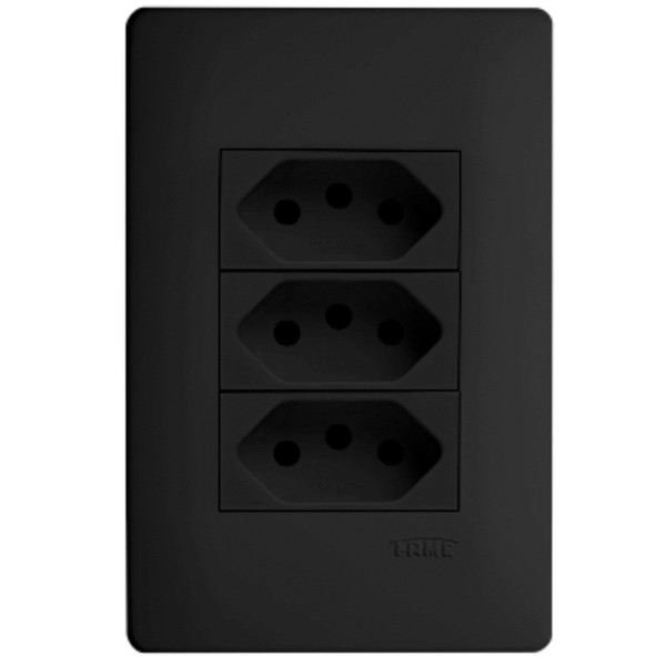 Encontraproduto.com.br - Tomada Tripla Fame Habitat Black 2P+T 20A com Placa 4x2 Preta