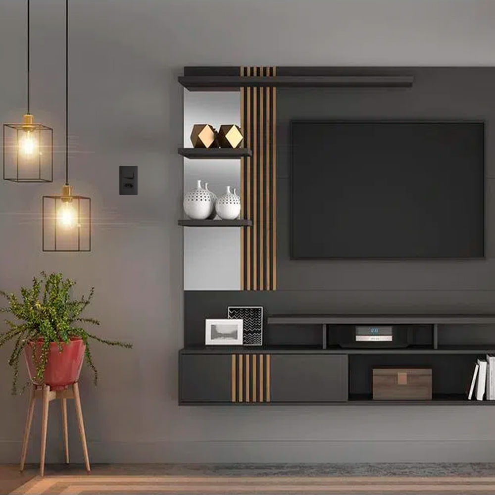 Encontraproduto.com.br - Conjunto com 1 Interruptor Simples e 1 Tomada 2P+T com Placa Habitat Black - 4061 - Fame