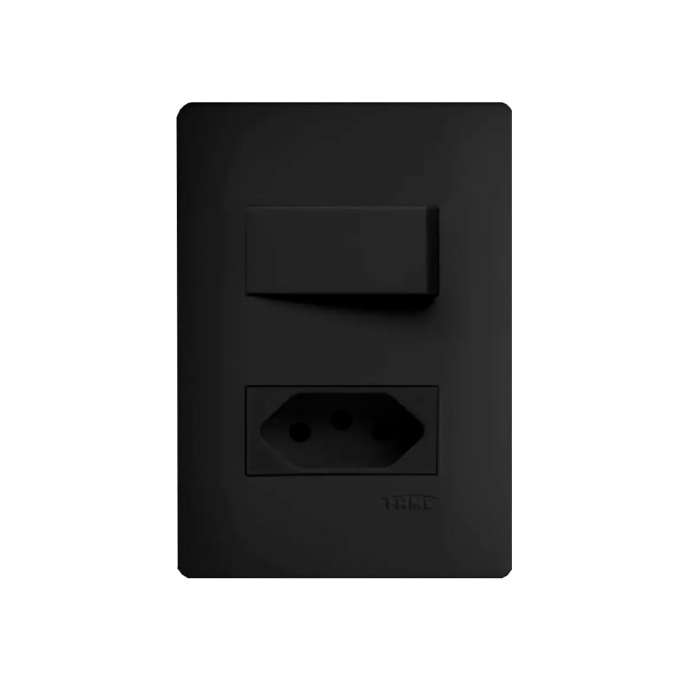 Encontraproduto.com.br - Conjunto com 1 Interruptor Simples e 1 Tomada 2P+T com Placa Habitat Black - 4061 - Fame