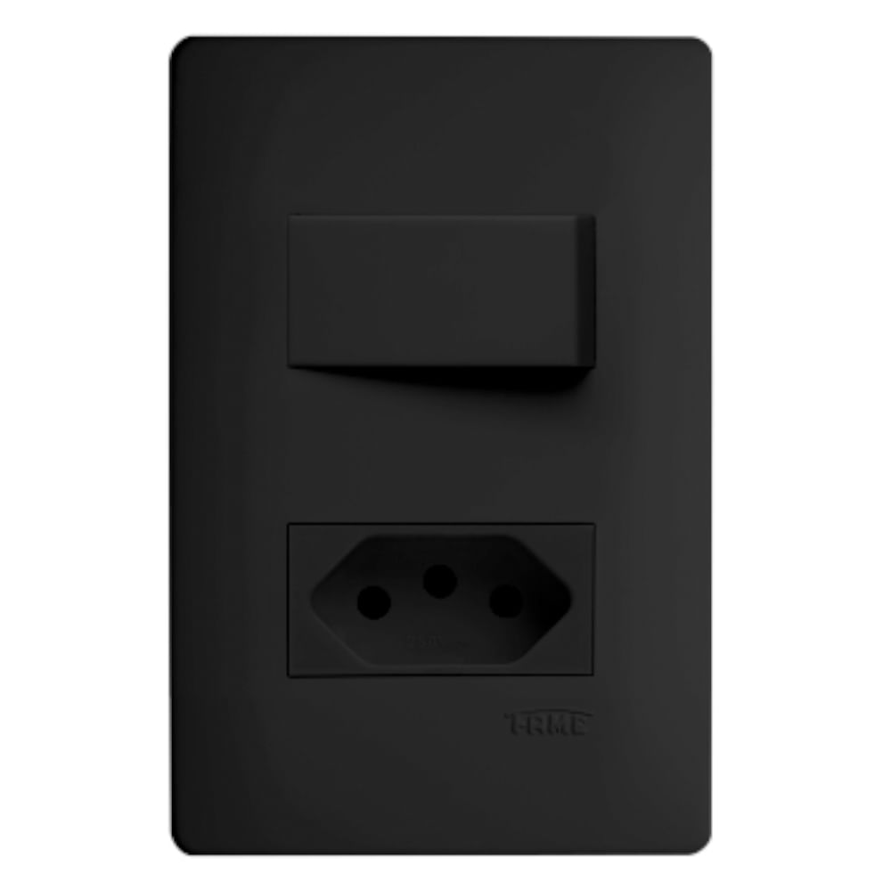 Encontraproduto.com.br - Conjunto Interruptor Habitat Simples + Tomada (2p+T) 20a/250v Black Fame
