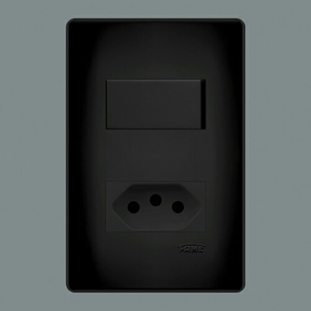 Encontraproduto.com.br - Conjunto Interruptor Habitat Simples + Tomada (2p+T) 20a/250v Black Fame
