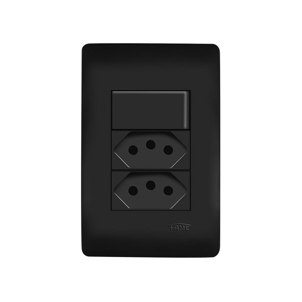 Encontraproduto.com.br - Interruptor Simples e Tomada Dupla 2P+T 20A Fame Habitat Black com Placa 4x2 Preto