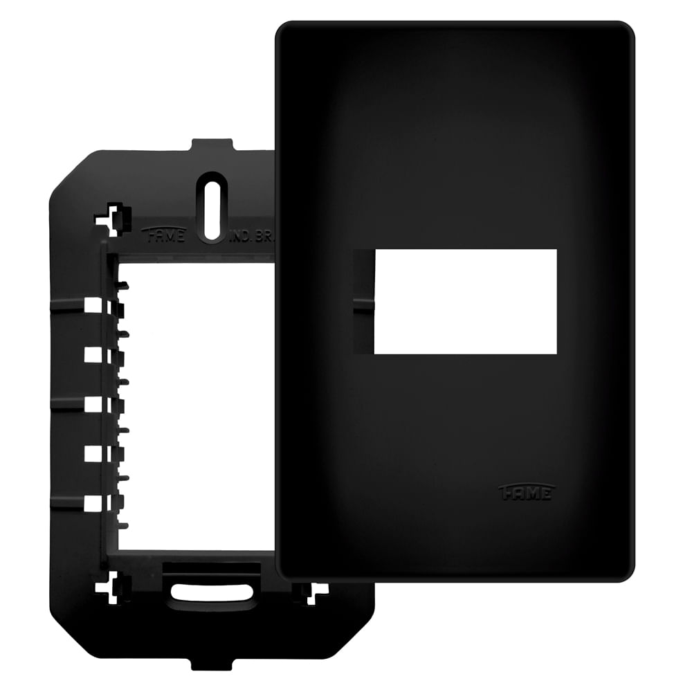 Encontraproduto.com.br - Placa com Suporte Fame Habitat Black 4x2 para Módulo Horizontal Preto