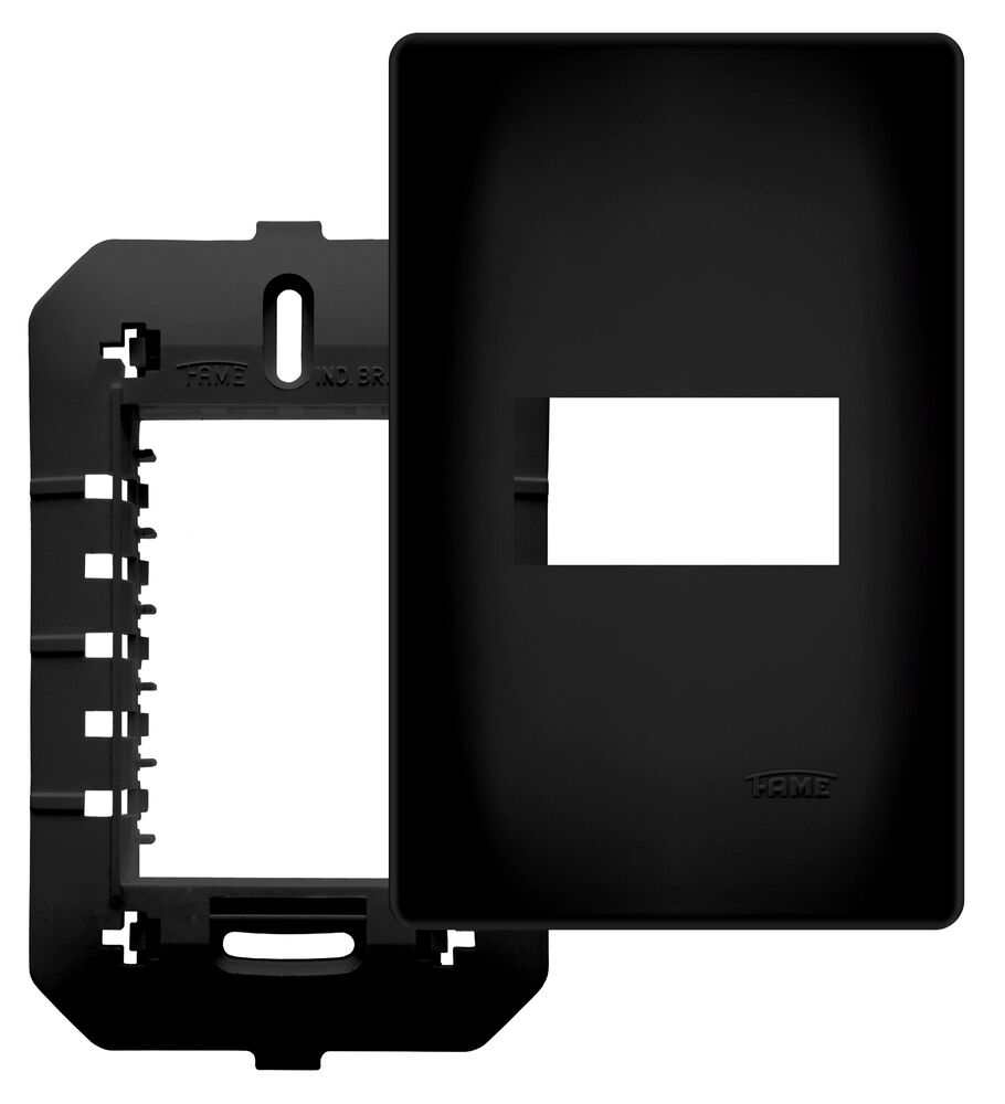 Encontraproduto.com.br - Placa com Suporte Fame Habitat Black 4x2 para Módulo Horizontal Preto