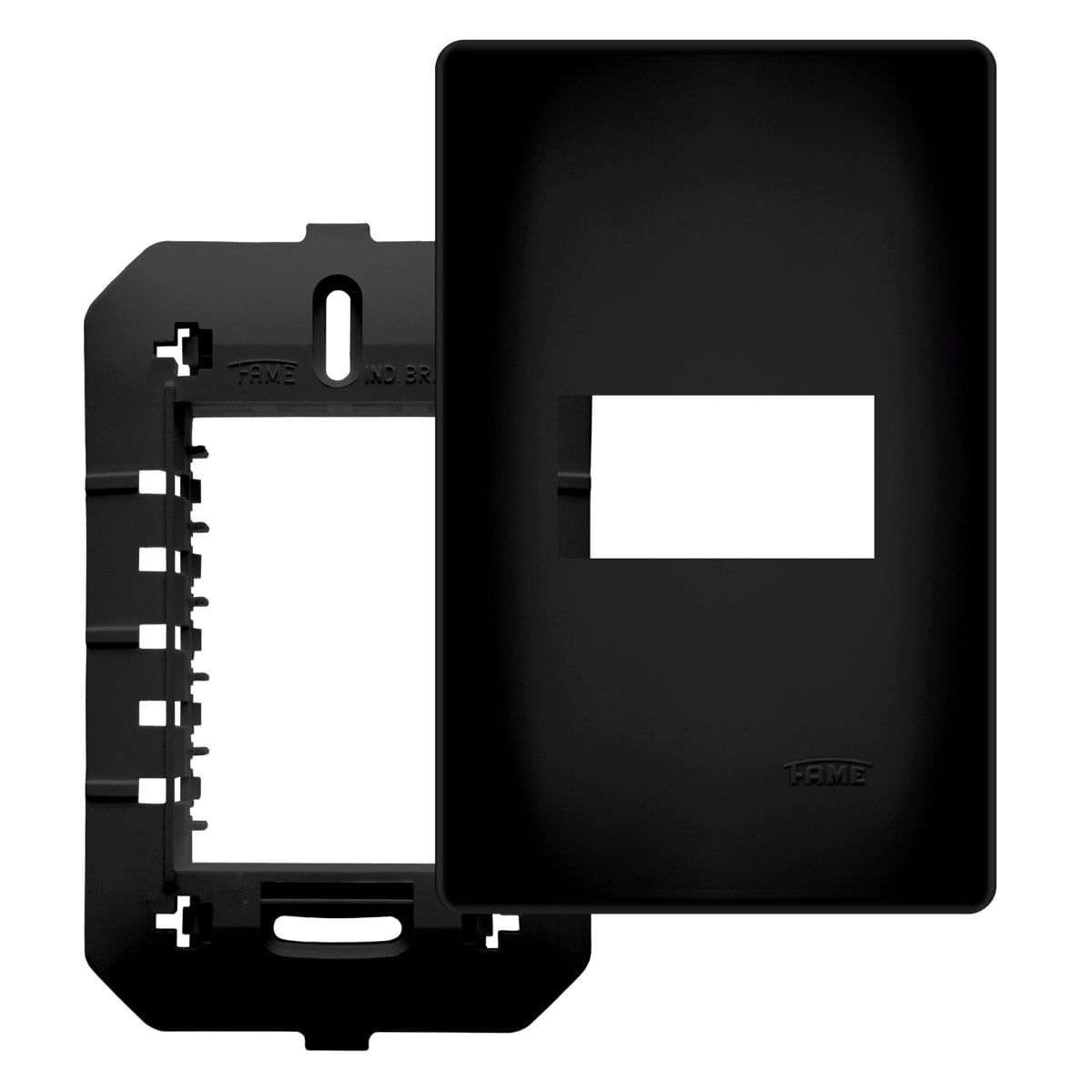 Encontraproduto.com.br - Placa com Suporte Fame Habitat Black 4x2 para Módulo Horizontal Preto