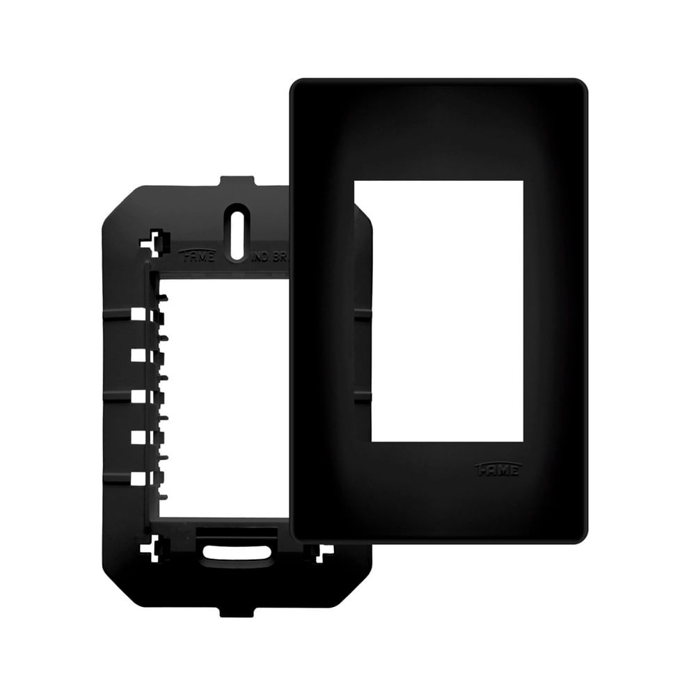 Placa com Suporte Fame Habitat Black 4x2 para 3 Módulos Horizontais Preto