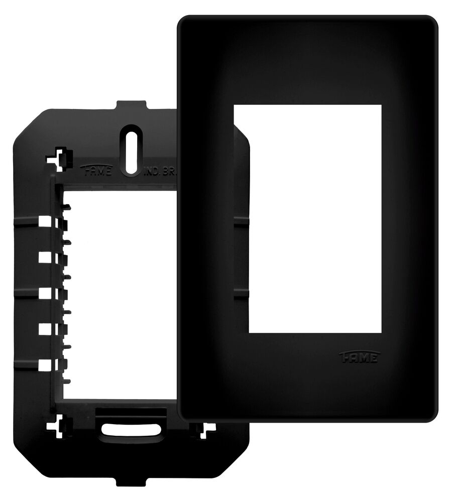 Encontraproduto.com.br - Placa com Suporte Fame Habitat Black 4x2 para 3 Módulos Horizontais Preto