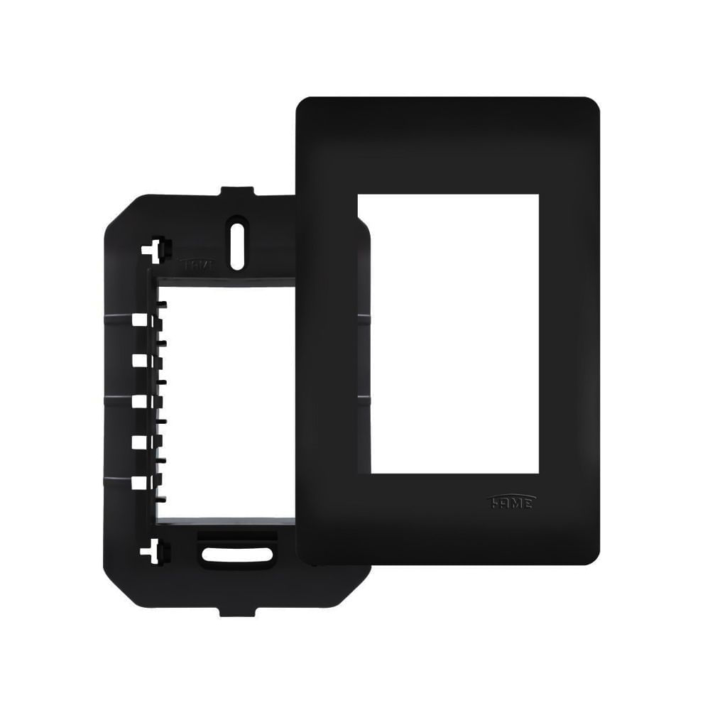 Encontraproduto.com.br - Placa com Suporte Fame Habitat Black 4x2 para 3 Módulos Horizontais Preto
