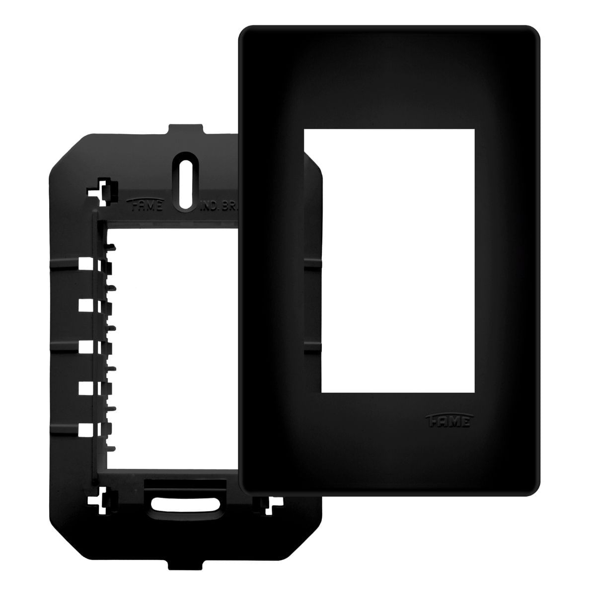 Encontraproduto.com.br - Placa com Suporte Fame Habitat Black 4x2 para 3 Módulos Horizontais Preto