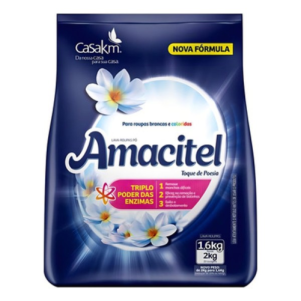 Sabão em Pó Amacitel Toque de Poesia 1,6kg - Casa Km Lava Roupas 1,6kg Toq Poesia Amacitel