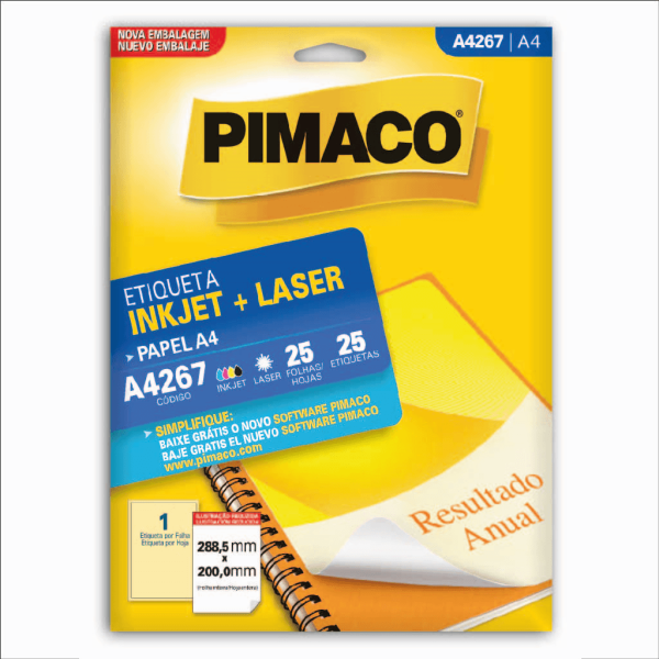 Encontraproduto.com.br - ETIQUETA INKJET / LASER R. A4267 (288,5X200,0MM)