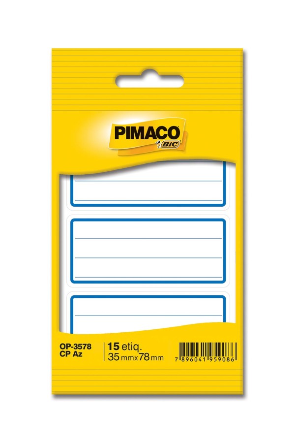 Encontraproduto.com.br - Etiqueta Adesiva Escolar Pimaco Fina Borda Azul com Pauta com 15 Unidades