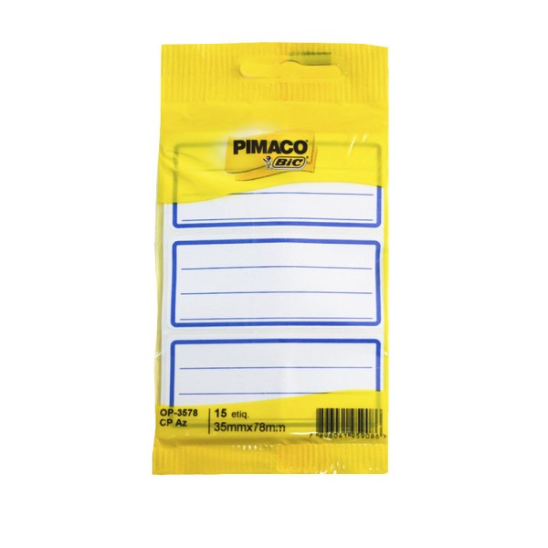 Encontraproduto.com.br - Etiqueta Adesiva Escolar Pimaco Fina Borda Azul com Pauta com 15 Unidades