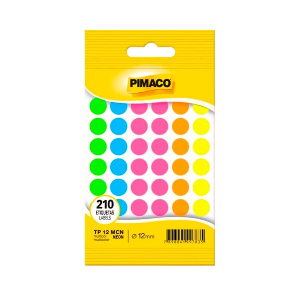 Encontraproduto.com.br - Etiqueta Tp 12 Redonda 210un Neon Pimaco