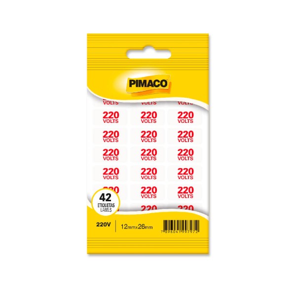 Encontraproduto.com.br - Etiqueta Retangular Sinalização 220V Vermelha C/42 12x26mm - Pimaco