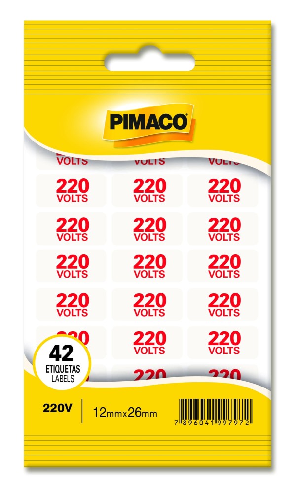 Encontraproduto.com.br - Etiqueta Retangular Sinalização 220V Vermelha C/42 12x26mm - Pimaco
