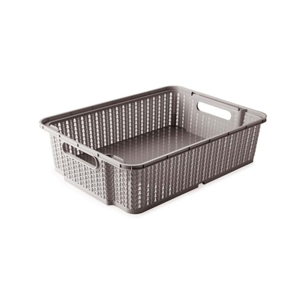 Encontraproduto.com.br - Cesta Empilhável Retangular Trama 5.8L Cinza-Fendi Plasútil