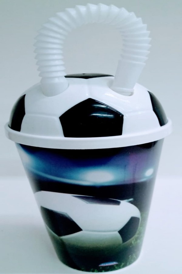 Encontraproduto.com.br - Copo com Canudo Bola de Futebol Plasutil