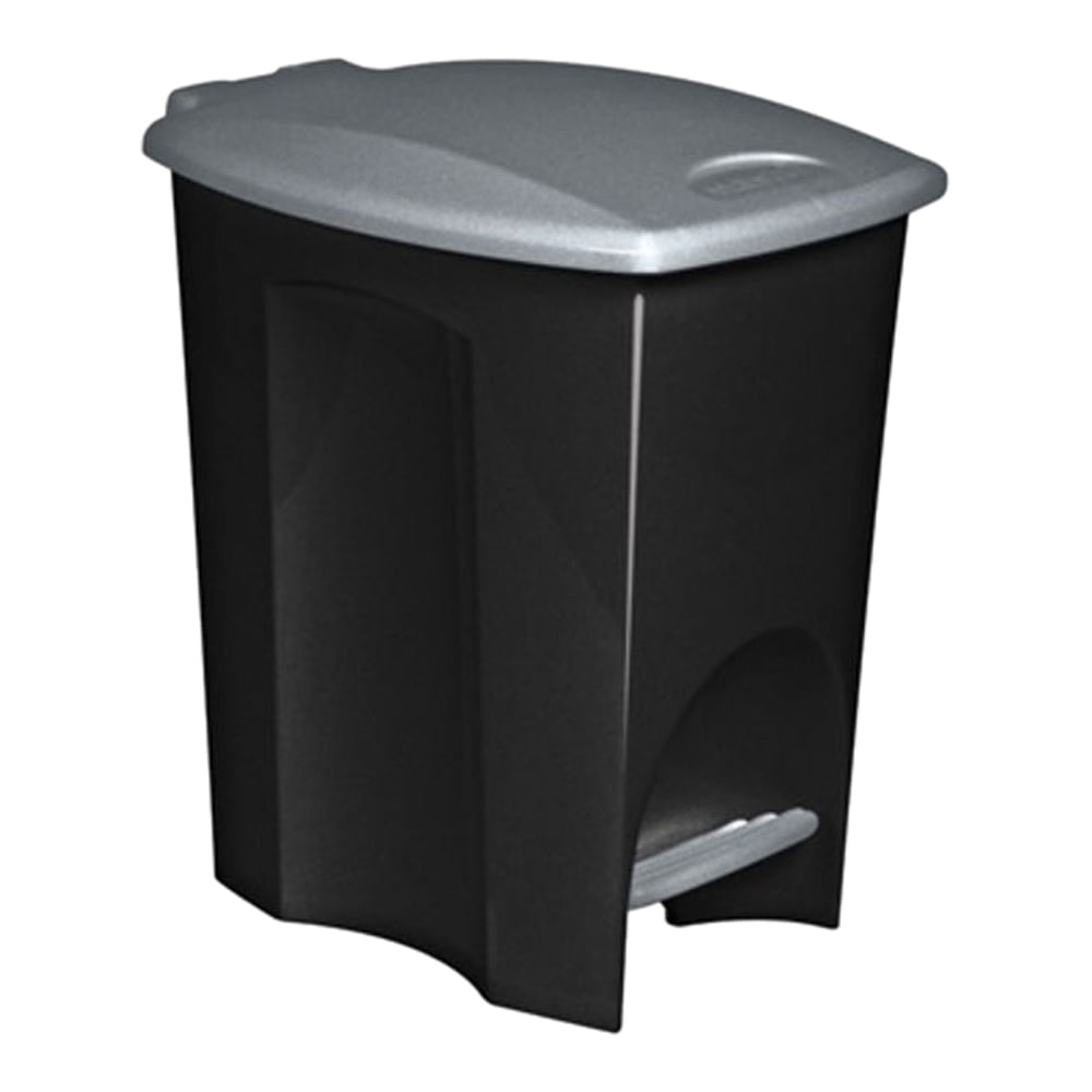 Encontraproduto.com.br - Lixeira de Plástico com Pedal Plasútil Ecoblack Preta e Dourada 7L