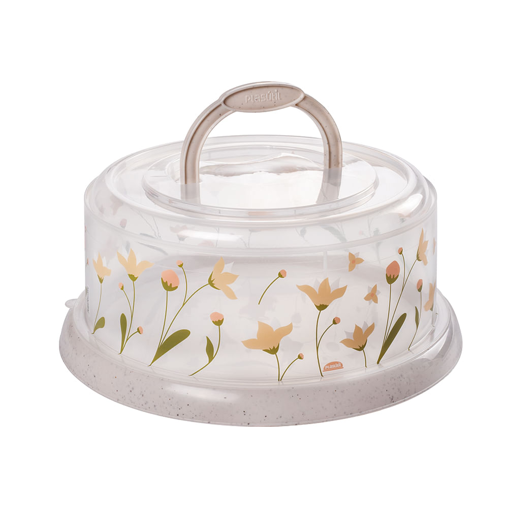 Encontraproduto.com.br - Boleira Plástica Plasutil Decora Com Alça Rosa
