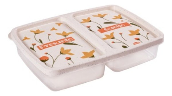 Pote Plástico Retangular Clic com 2 Divisórias Decorado 1,1L - 6741 - Plasutil