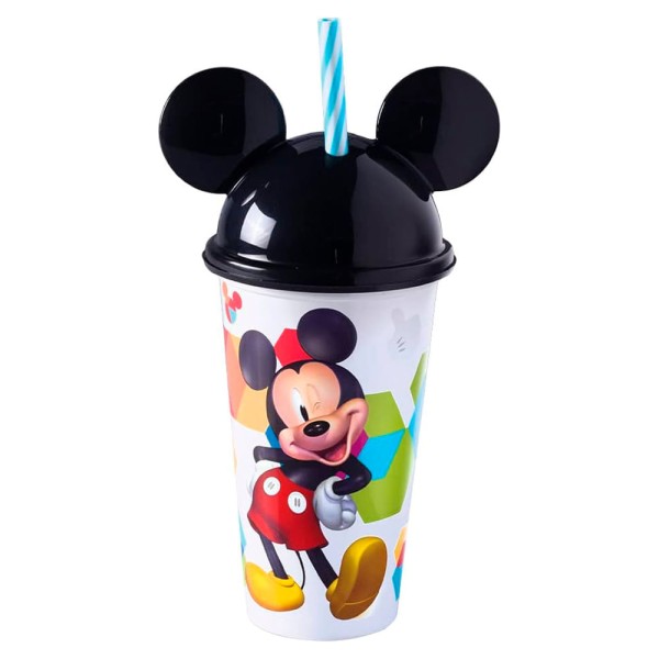 Encontraproduto.com.br - Copo Shake Plasútil c/ Canudo e Orelhas Mickey Mouse 500ml