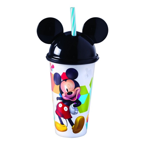 Encontraproduto.com.br - Copo Shake Plasútil c/ Canudo e Orelhas Mickey Mouse 500ml