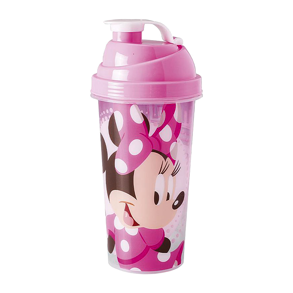 Encontraproduto.com.br - Shakeira Plástica com Tampa Rosca e Misturador 580Ml Minnie - 6901 - Plasutil