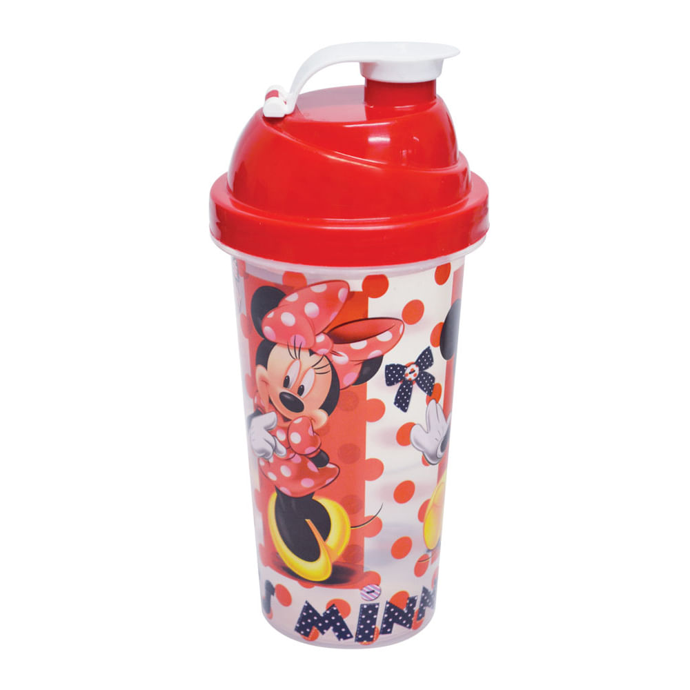 Encontraproduto.com.br - Shakeira Plástica com Tampa Rosca e Misturador 580Ml Minnie - 6901 - Plasutil