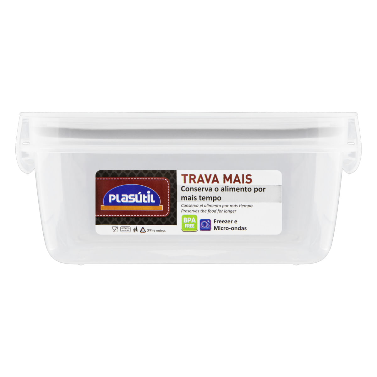 Encontraproduto.com.br - Pote Plástico Retangular Hermético Trava Mais 910Ml Cinza - 7827 - Plasutil