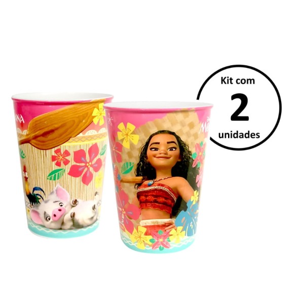 Copo da Princesa Moana Infantil Livre BPA 320ml Plasútil - 2 Unidades
