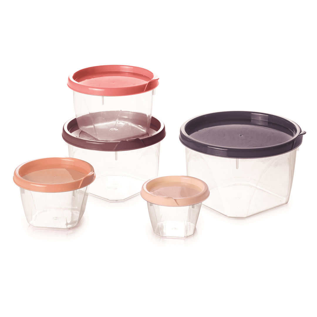 Encontraproduto.com.br - Conjunto com 5 Potes Conect Redondo Plasútil - Sortido