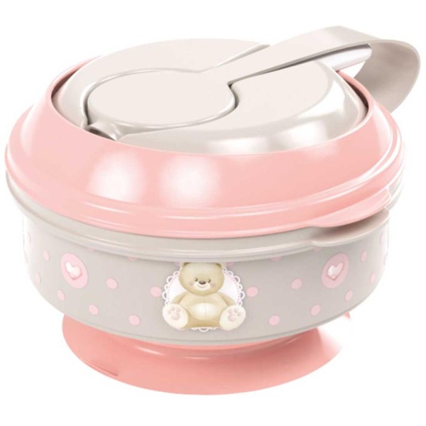 Encontraproduto.com.br - Pote papinha com amassador e colher 300mls Ursa Rosa