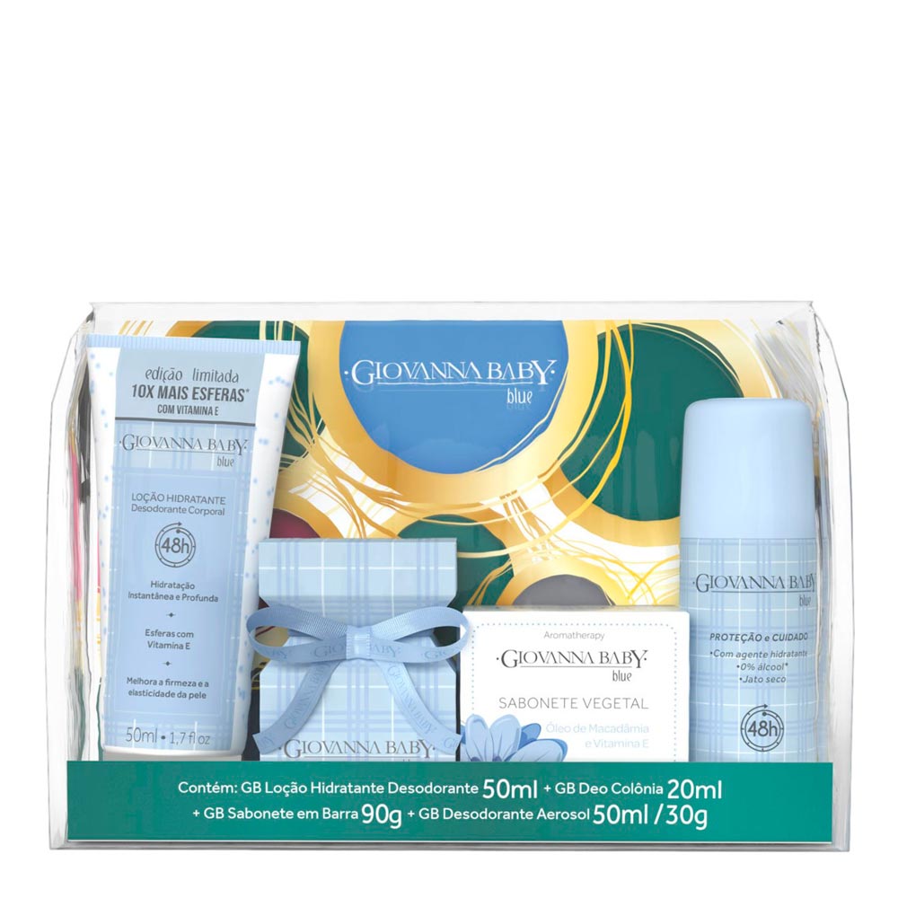 Encontraproduto.com.br - Kit Giovanna Baby Blue Loção Hidratante Corporal 50ml + Deo Colônia 20ml + Sabonete Em Barra vegetal 90g + Desodorante Aerosol 50ml