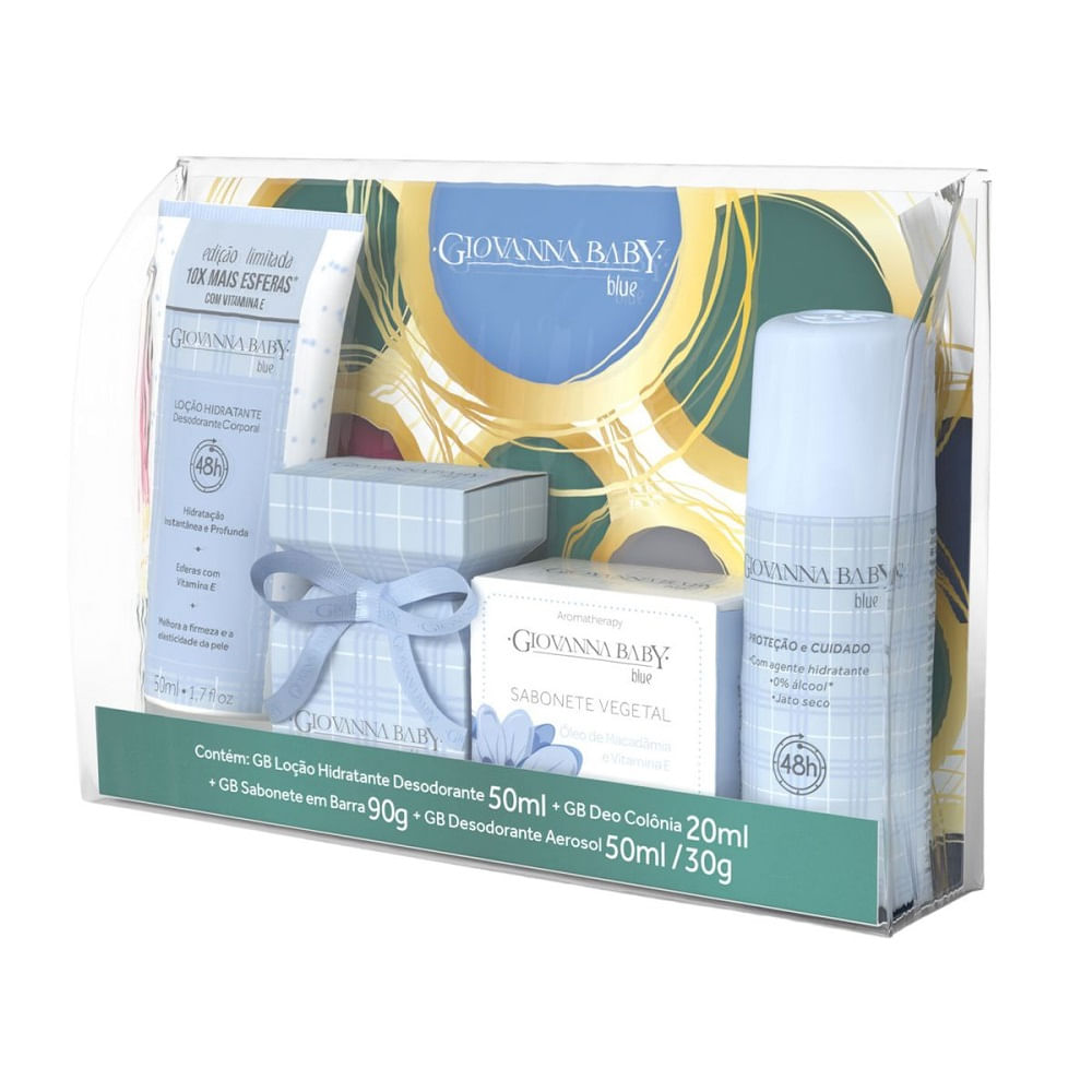 Encontraproduto.com.br - Kit Giovanna Baby Blue Loção Hidratante Corporal 50ml + Deo Colônia 20ml + Sabonete Em Barra vegetal 90g + Desodorante Aerosol 50ml